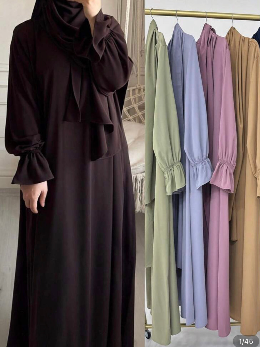 women modest long sleeve maxi dress with matching hijab loose fit abaya