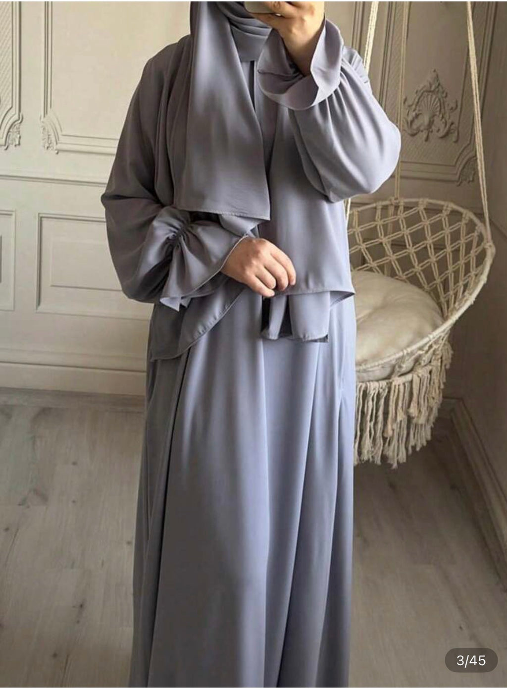 women modest long sleeve maxi dress with matching hijab loose fit abaya