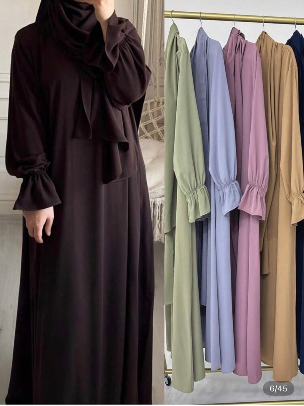 women modest long sleeve maxi dress with matching hijab loose fit abaya