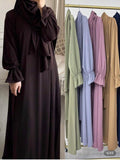 women modest long sleeve maxi dress with matching hijab loose fit abaya